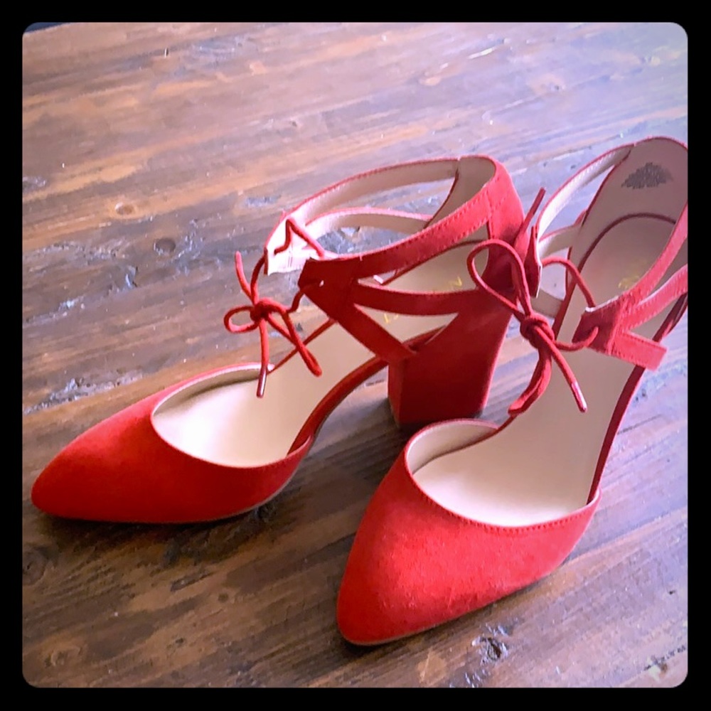 Nine West red Stefano suede block heels